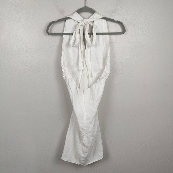 Reformation‎ Dress Womens 2 White Linen Halter Draped Mini Bodycon Preppy - Picture 8 of 13